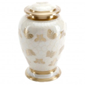 Superior Brass Cremation Ashes Urn  - Adult Size - Pearl Sheen - Butterfly Soul in Flight Design